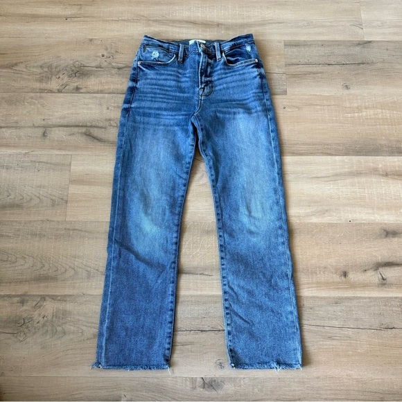 Frame Denim blue Le High Straight frayed raw hem ankle jeans - 27W 28L - Picture 9 of 12